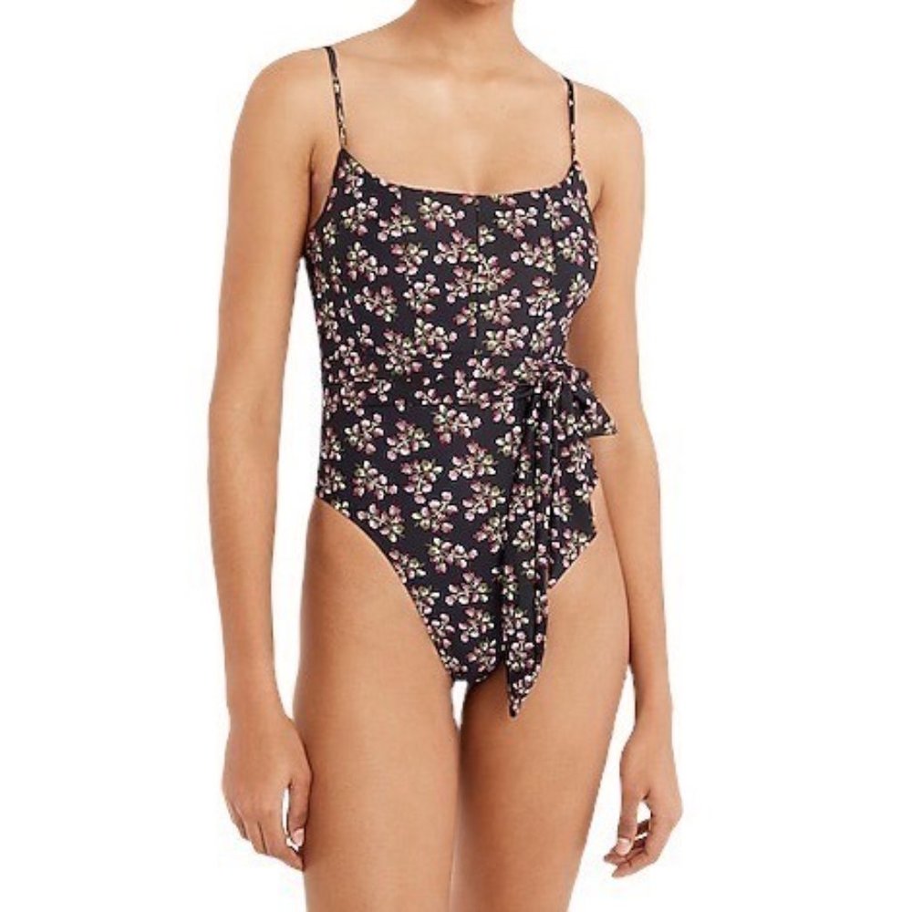 J. Crew Black Floral Tie-Side One-Piece Swimsuit
